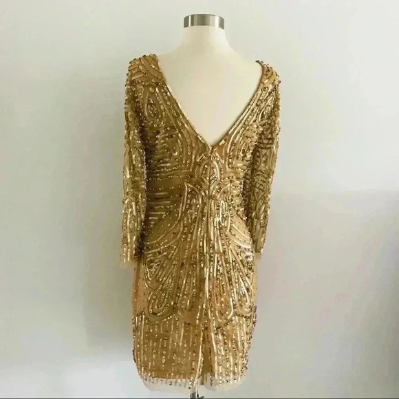 Aidan Mattox Sequin Long Sleeve Party Dress Sz 6 - Picture 3 of 11